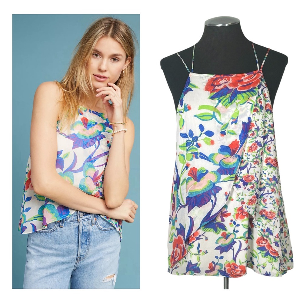 Maeve – St. Lucia Floral Strappy Layered Chiffon Top – Anthropologie – Large